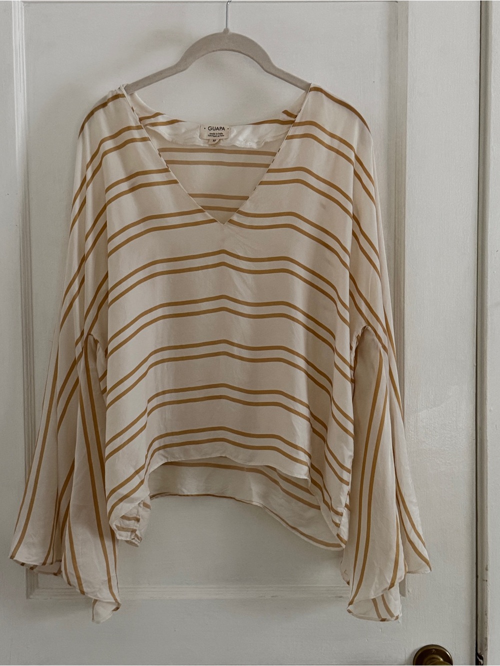 Anthropologie Guapa Cream and Mustard Stripe V-Neck Women's Top